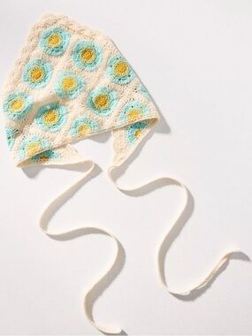 Casa Clara Ivory Crochet Ravine Daisy Hair Scarf Bonnet Blue Yellow Flower